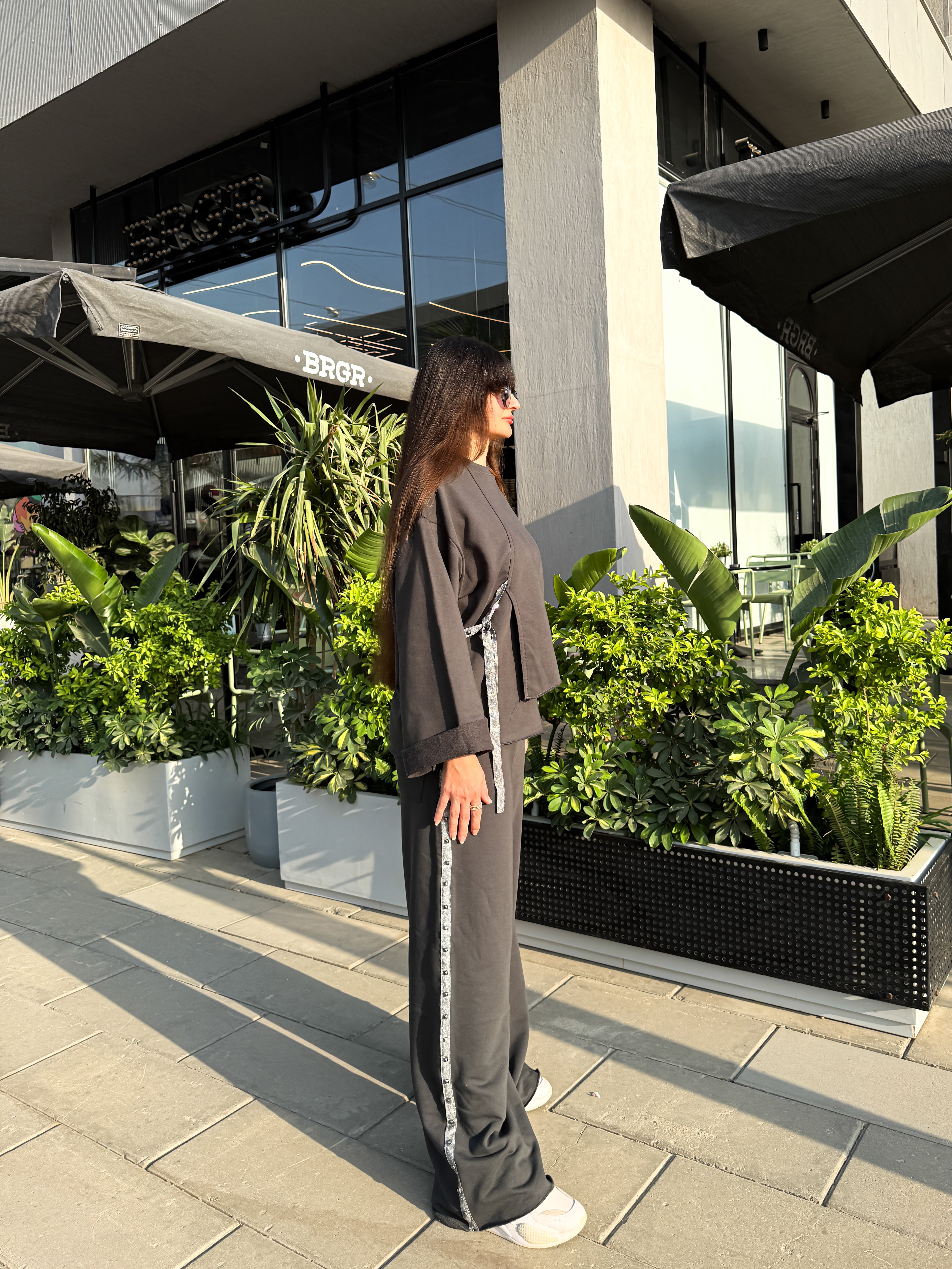 Shiny Ribbon Set | Iron gray  Oversized